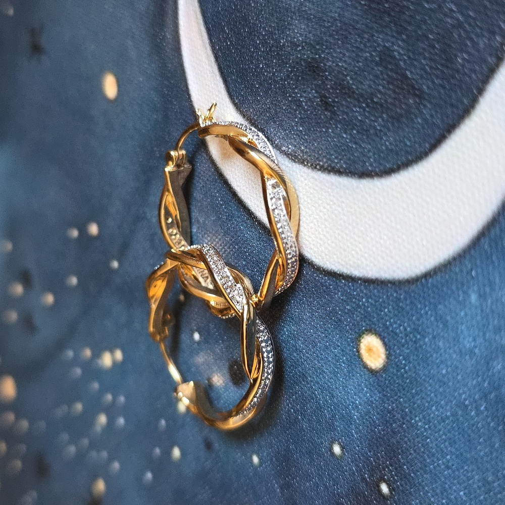 Golden CZ Twisted Hoops